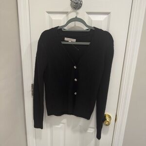 LOFT Classic Black Cardigan with Button Accents